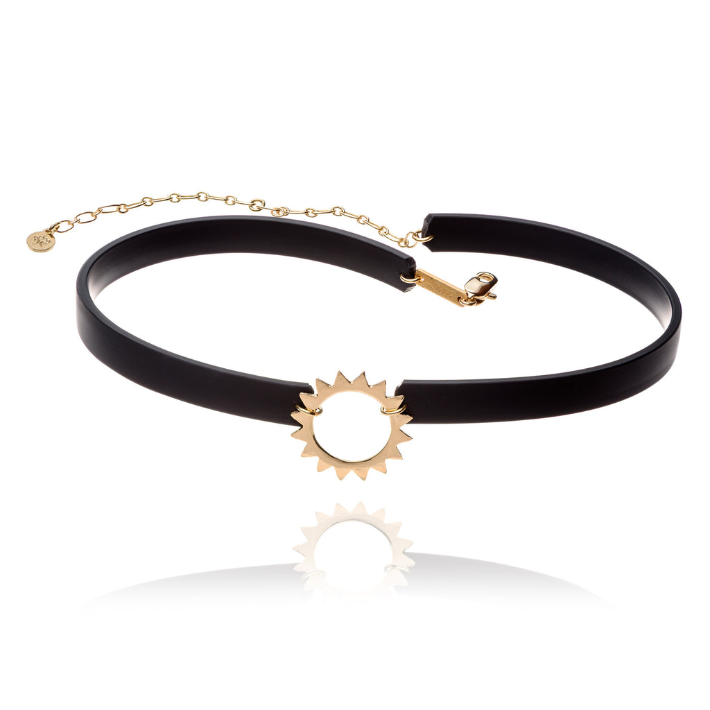 Black Strap & Sun Pendant Choker