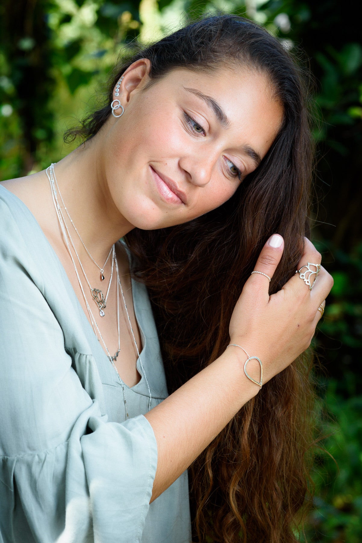 Silver Pipe chain with L Hammered Drop pendant