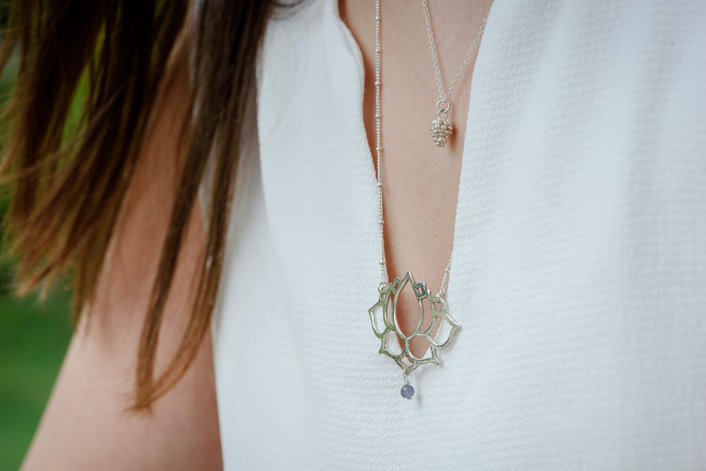 L Lotus Pendant with Sivan Chain Necklace