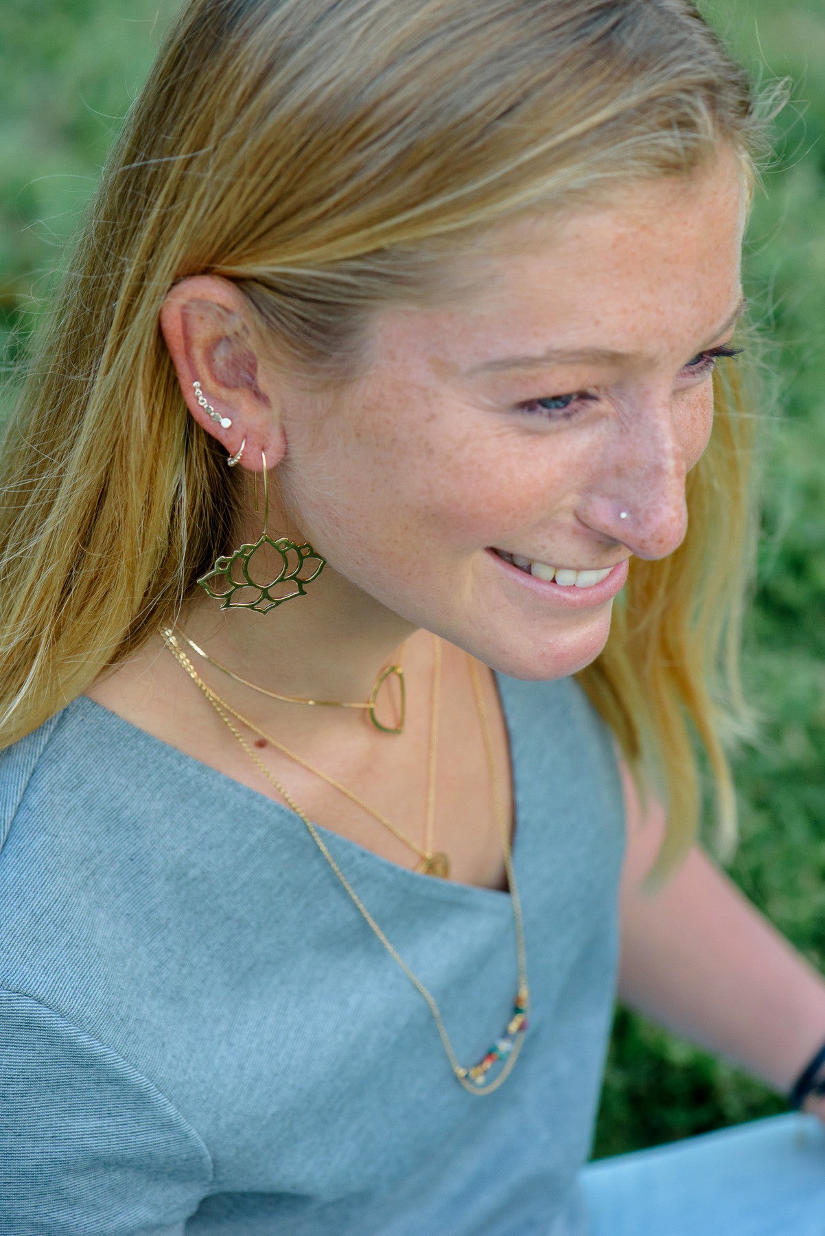Hammered L Lotus Earrings