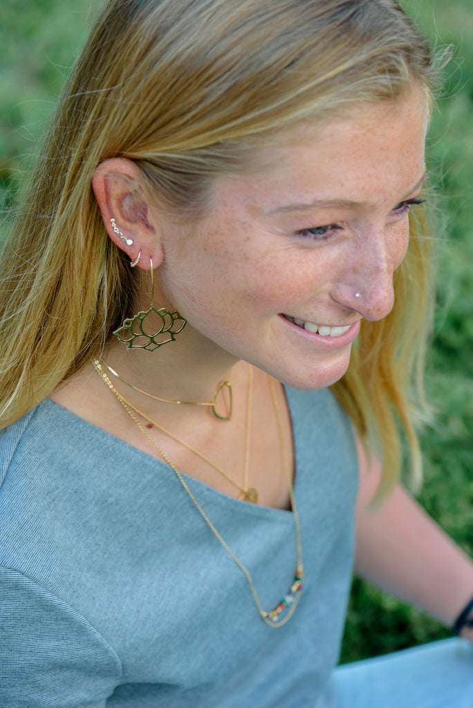 Hammered L Lotus Earrings