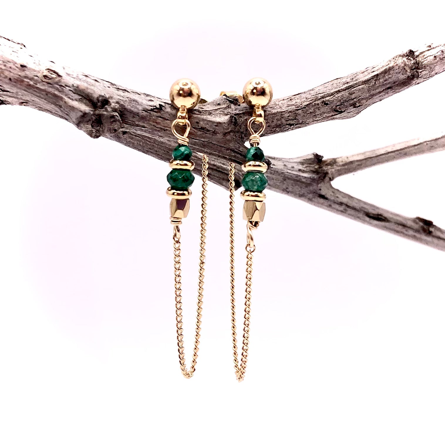 Chain gem stones earrings