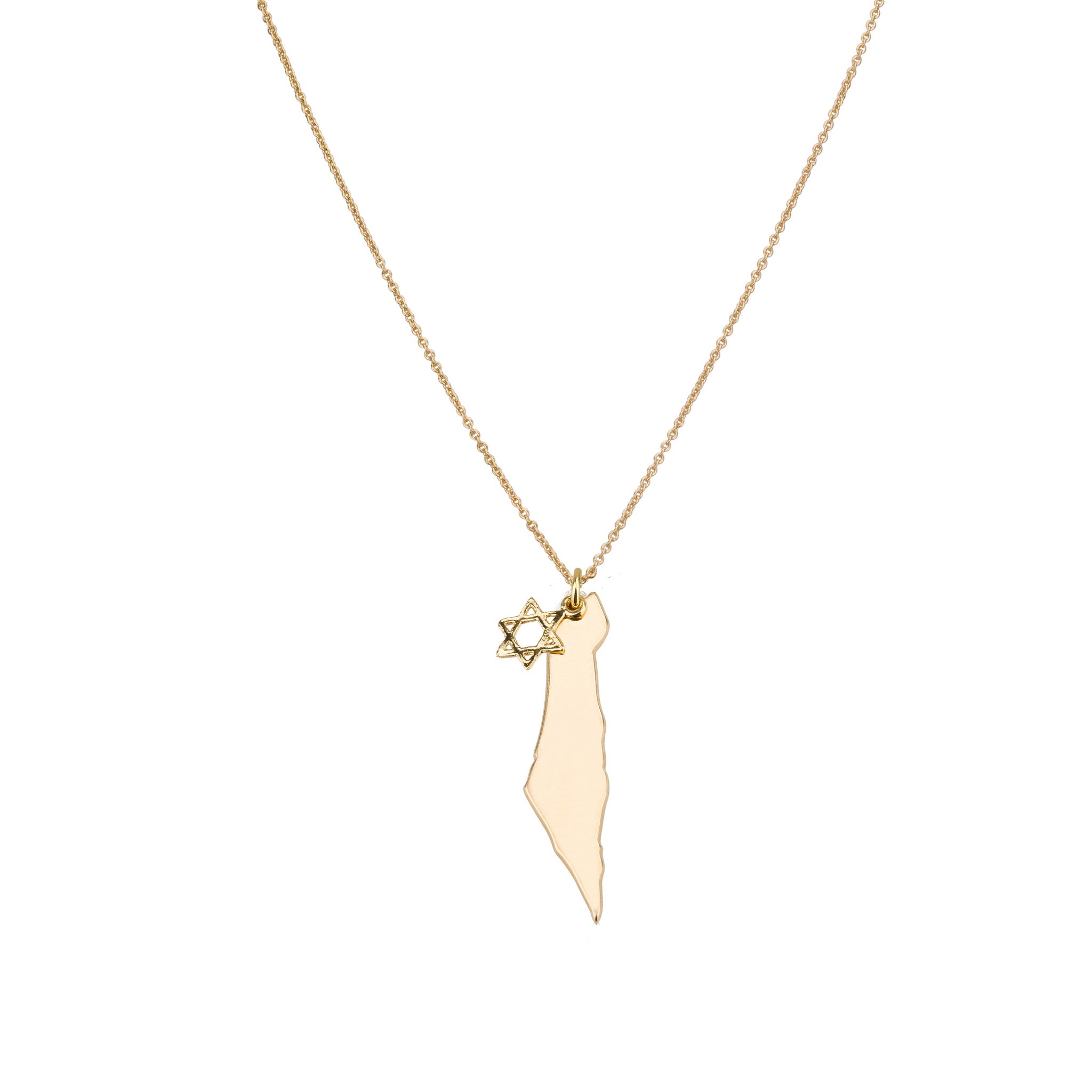 Judaica Necklace - Israel Map & Tiny David's Star Pendant & Liya Chain Necklace