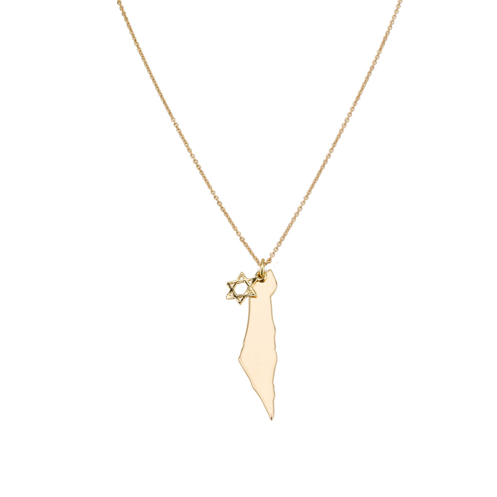 Judaica Necklace - Israel Map & Tiny David's Star Pendant & Liya Chain Necklace
