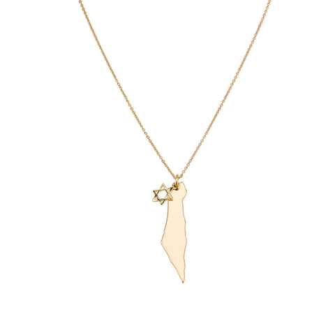 Judaica Necklace - Israel Map & Tiny David's Star Pendant & Liya Chain Necklace