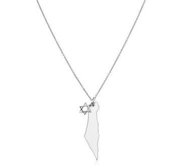 Judaica Necklace - Israel Map & Tiny David's Star Pendant & Liya Chain Necklace