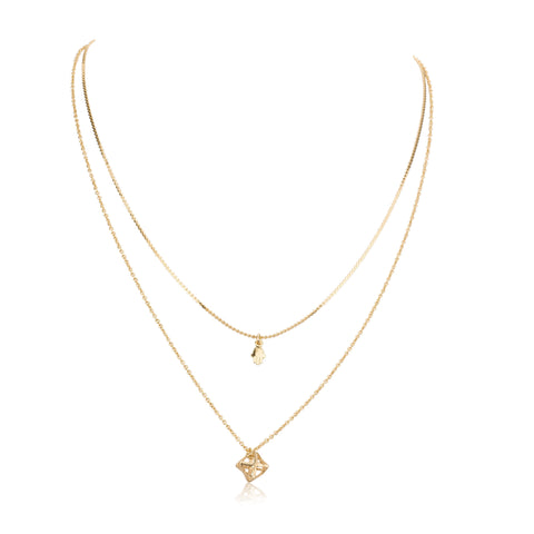 Necklaces - Double Liya& Helen Chain With Tiny Chamsa Pendant&3D David's Star