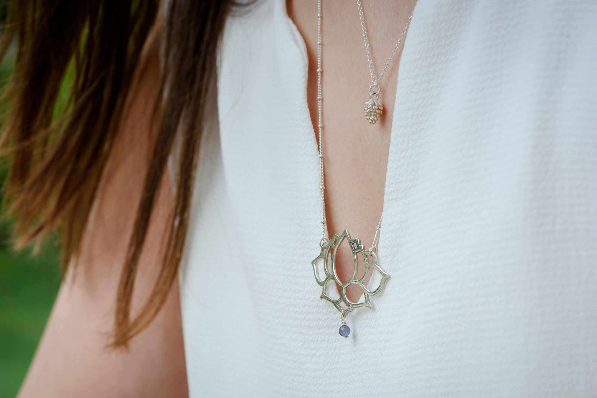 L Lotus Pendant with Sivan Chain Necklace