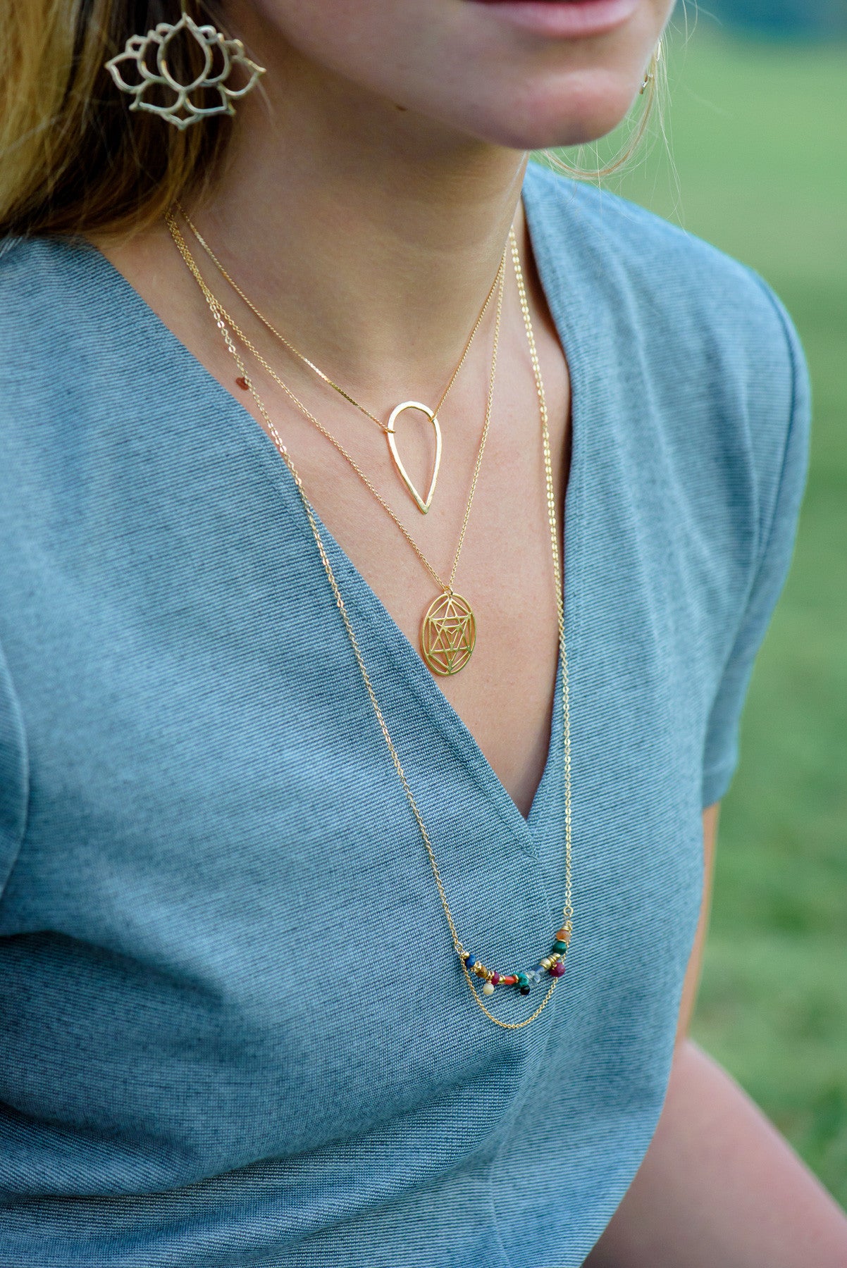 Hammered Drop Pendant & Liya chain Necklace