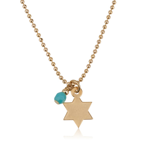 Star Of David With Turquoise Stone Necklace