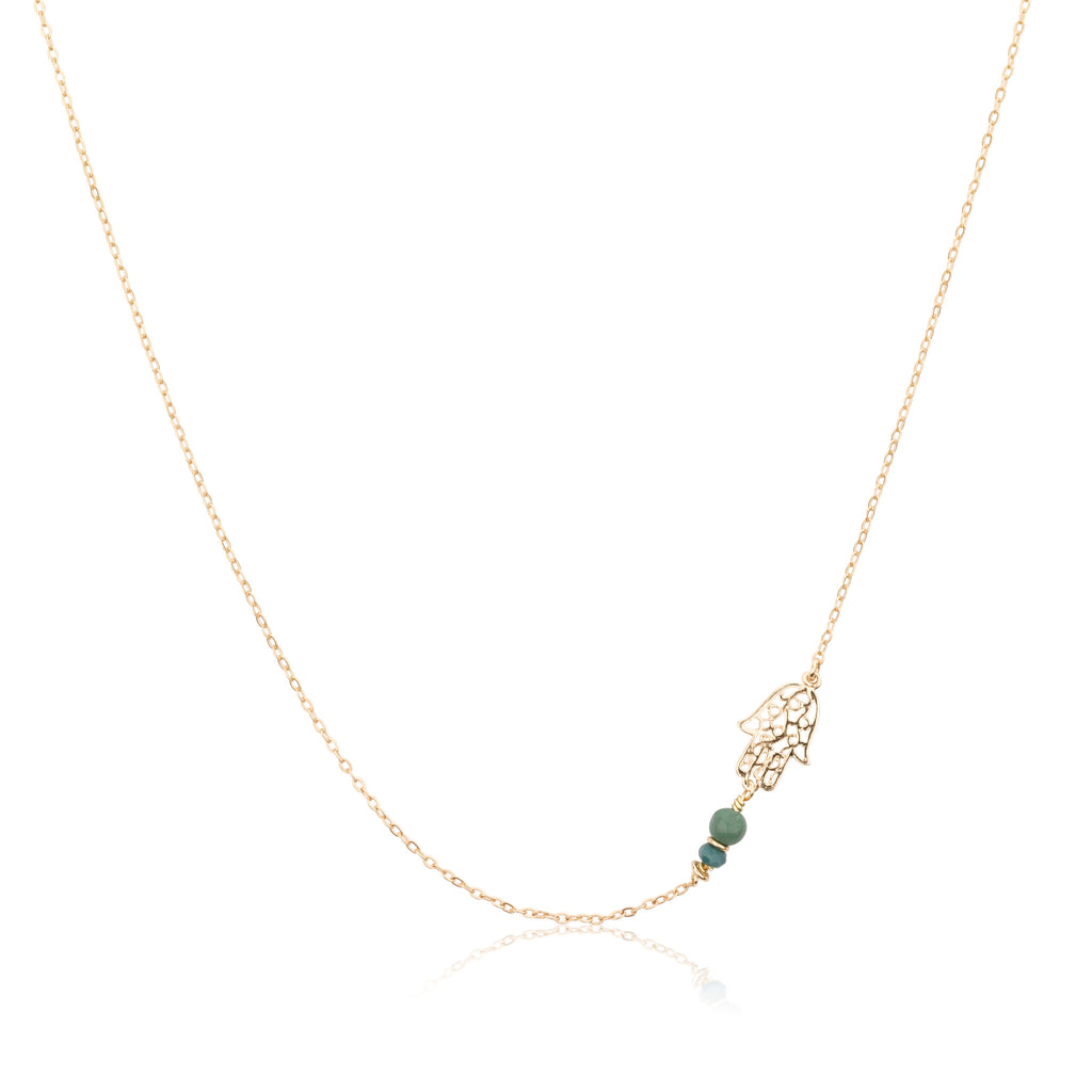Necklaces - Helen Chain & Small Decorated Chamsa With 2 Turquoises