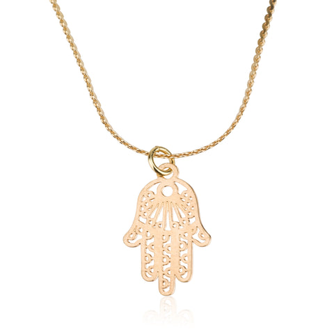 Necklaces - Ornamentic Thin Chamsa Pendant & Liya Chain Necklace